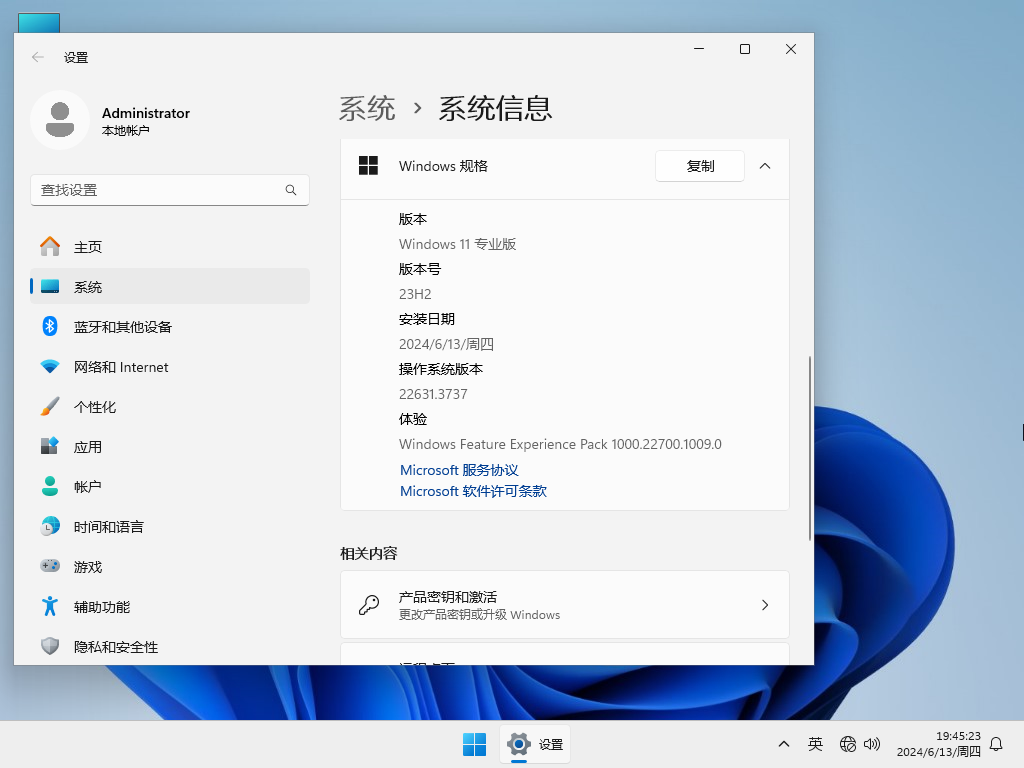 雨林木风Win11 22631.3737专业版 23H2 自用优化版